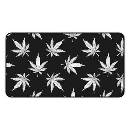 Cannabis Gaming Desk Mat Black White Office Desk Accessory Marijuana Mouse Pad Pot Leaves Desk Pad Weed Large Mousepad XL Unique Gift Men