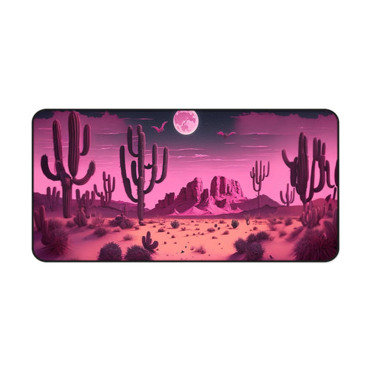 Western Halloween Desk Mat Spooky Office Desk Accessories Pink Desert Mouse Pad Creepy Bats Desk Pad Large Gaming Mousepad XL Unique Gift