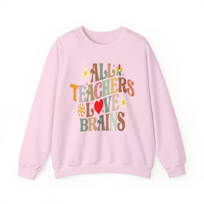 All Teachers Love Brains Halloween Sweatshirt Teacher Halloween Sweater Retro Halloween Sweatshirt Groovy Teacher Fall Season Apparel