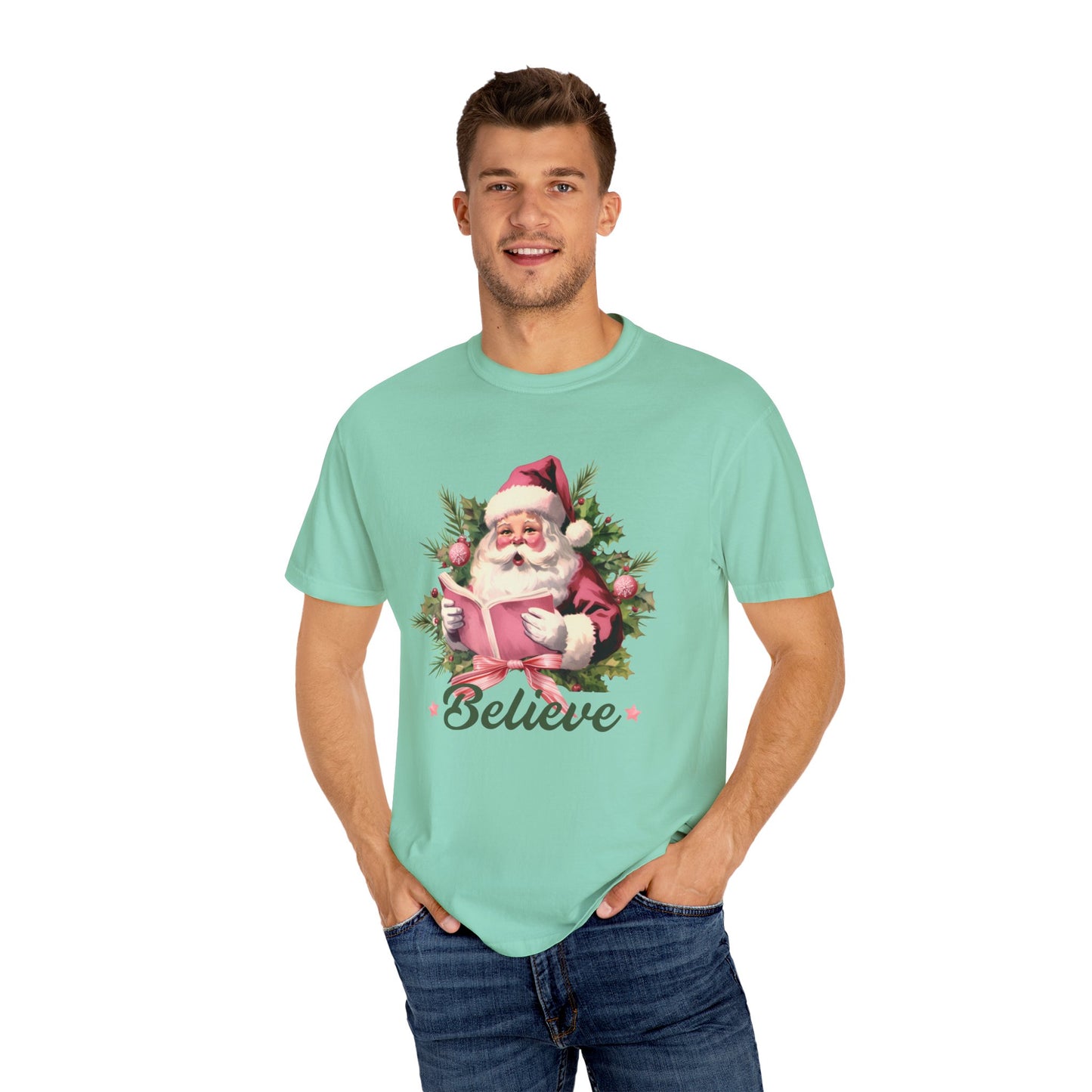 Comfort Colors® Believe Christmas Shirt 1950s Vintage Pink Santa Tshirt Vintage Christmas Believe T-shirt Retro Christmas Party Tee Believe