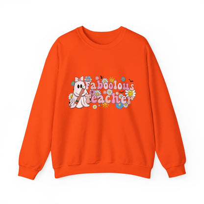 Fabulous Teacher Sweatshirt Halloween Teacher Sweater Retro Groovy Ghost Teacher Pullover Sweater Spooky Season Ghost Teacher Halloween Gift