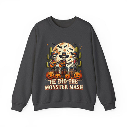 He Did The Monster Mash Sweatshirt Funny Western Halloween Sweater Vintage Skeleton Cowboy Band Funny Fall Pumpkin Sweatshirt Halloween Gift