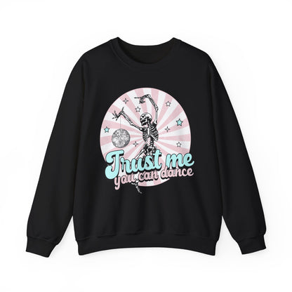 Trust Me You Can Dance Sweatshirt Funny Halloween Sweater Retro Halloween Sweatshirt Spooky Season Gift Dancing Skeleton Groovy Disco Ball