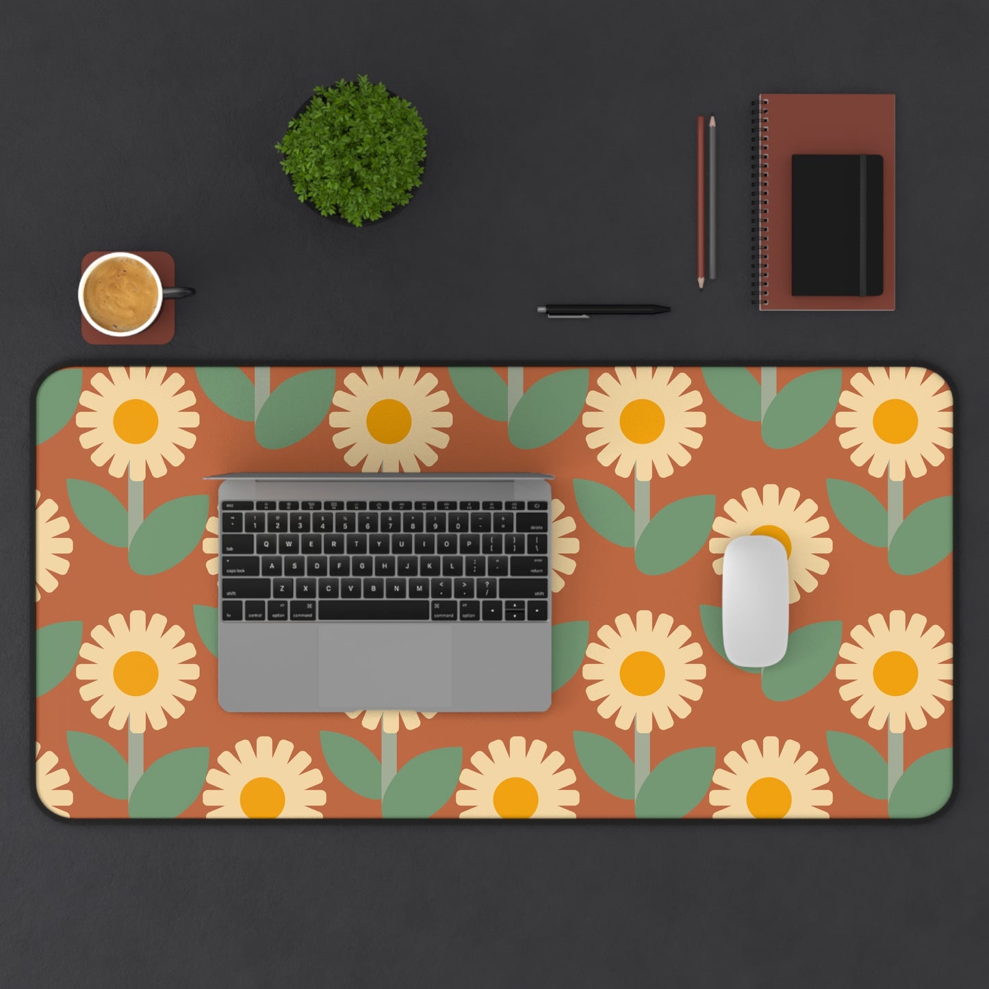 Retro Floral Desk Mat 60s 70s Groovy Hippie Flower Power Office Desk Accessories Funky Boho Chic Mouse Pad Vintage Desk Pad Gift Idea Ladies