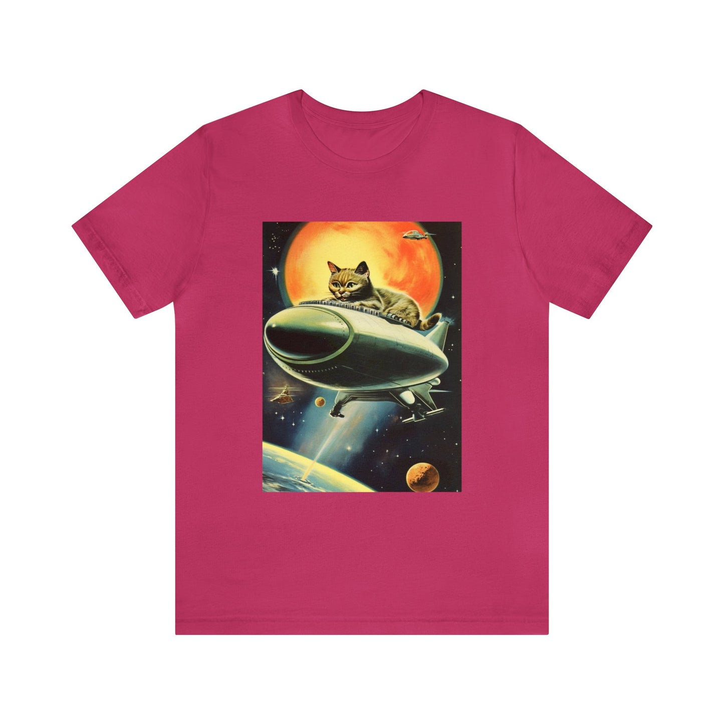 Funny Spaceship Cat UFO Shirts Unique Flying Saucer Weird Cool Gift Galaxy Cat Unisex T-Shirt Retro Vintage Graphic UAP tshirt Cat Lover Tee