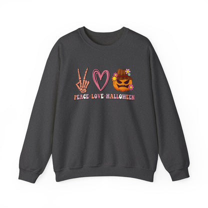 Peace Love Halloween Sweatshirt Funny Halloween Sweater Pumpkin Skeleton Spooky Season Lover Peace Love Pumpkin Sweatshirt Retro Halloween