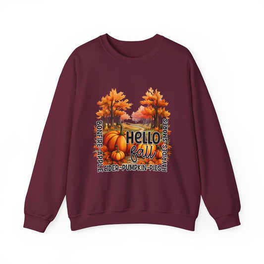 Hello Fall Sweatshirt Fall Words Sweater Hello Fall Crewneck Autumn Season Sweat Fall Graphic Apparel Cute Pumpkin Thanksgiving Sweatshirt