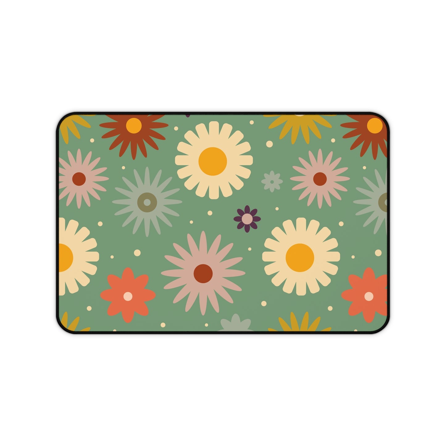 Retro Floral Desk Mat 60s 70s Groovy Hippie Flower Power Office Desk Accessories Vintage Mouse Pad Funky Boho Chic Desk Pad Gift Idea Ladies