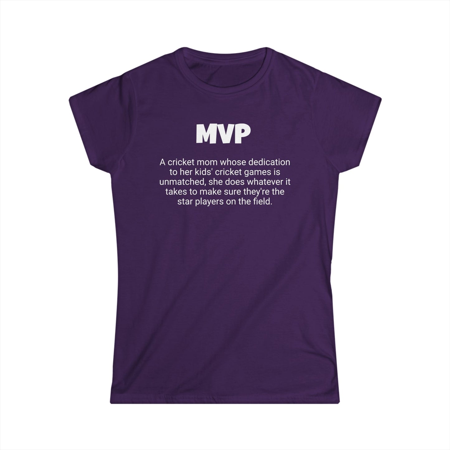 Funny Cricket Mom's Women's Softstyle Tee, "MVP", Mother's Day Gift, Ladies Adult T-shirt Unique Novelty Present