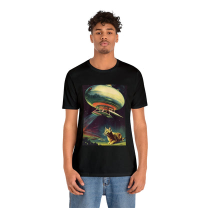 Funny Spaceship Cat UFO Shirts Unique Flying Saucer Weird Cool Gift Retro Vintage Graphic UAP tshirt Galaxy Cat Unisex T-Shirt Cat Lover Tee