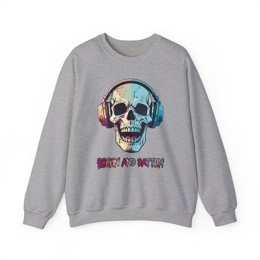 Retro Halloween Sweatshirt Groovy Skull Headphones Crewneck Vintage Fall Sweater 1970s Halloween Apparel Funny Unique Novelty Unisex Gift