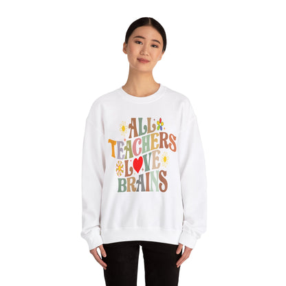 All Teachers Love Brains Halloween Sweatshirt Teacher Halloween Sweater Retro Halloween Sweatshirt Groovy Teacher Fall Season Apparel