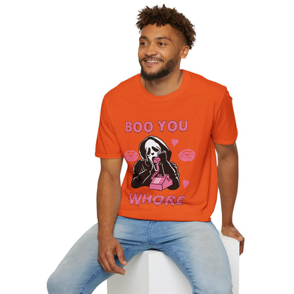 Boo You Whore Unisex T-shirt Funny Halloween T-shirt Spooky Season Tee Shirt Horror Movie Halloween Outfit Ghostface Valentine T-Shirt Gift