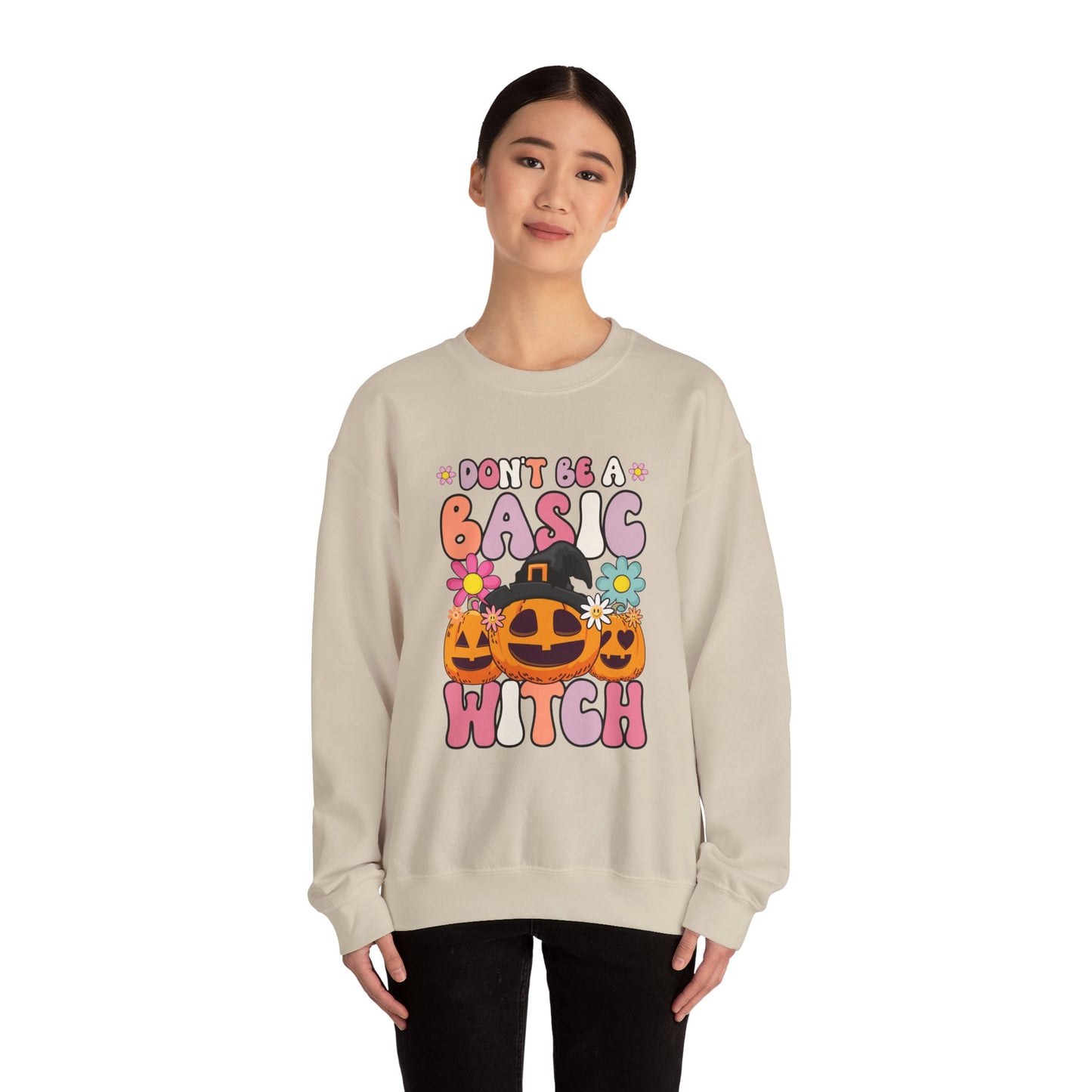 Don't Be a Basic Witch Sweatshit Retro Halloween Sweater Groovy Halloween Witch Sweat Spooky Season Apparel Crewneck Halloween Women Gift