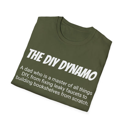 Funny Dad's Mens Softstyle T-shirt, "The DIY Dynamo", Father's Day Gift, Tee for Him, Adult Humorous Unique Novelty Present