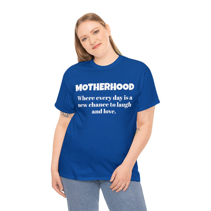 Fun Mom's Unisex Heavy Cotton Tee, "MOTHERHOOD", Mother's Day Gift, T-shirt for Her, Ladies Adult Unique Novelty Present