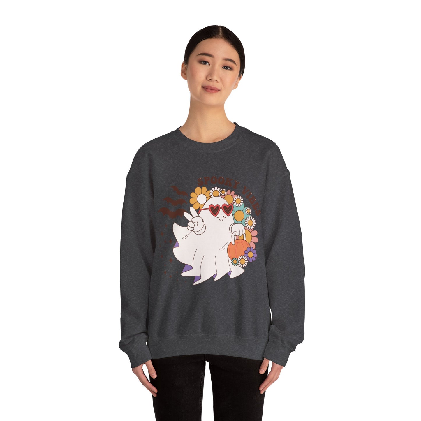 Spooky Vibes Halloween Sweatshirt Retro Groovy Ghost Sweater Groovy Halloween Sweater Retro Spooky Season Apparel Cute Spooky Vibes Ghost