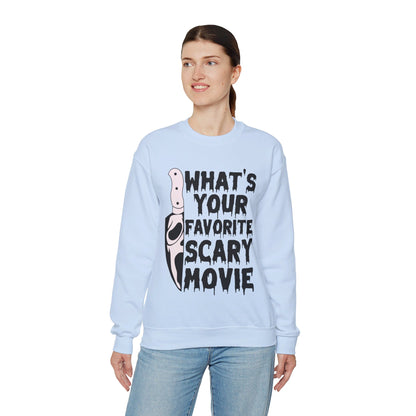 What's Your Favorite Scary Movie Sweatshirt Horror Movie Addict Sweater Ghostface Halloween Sweatshirt Scream Sweater Gift Horror Movie Club