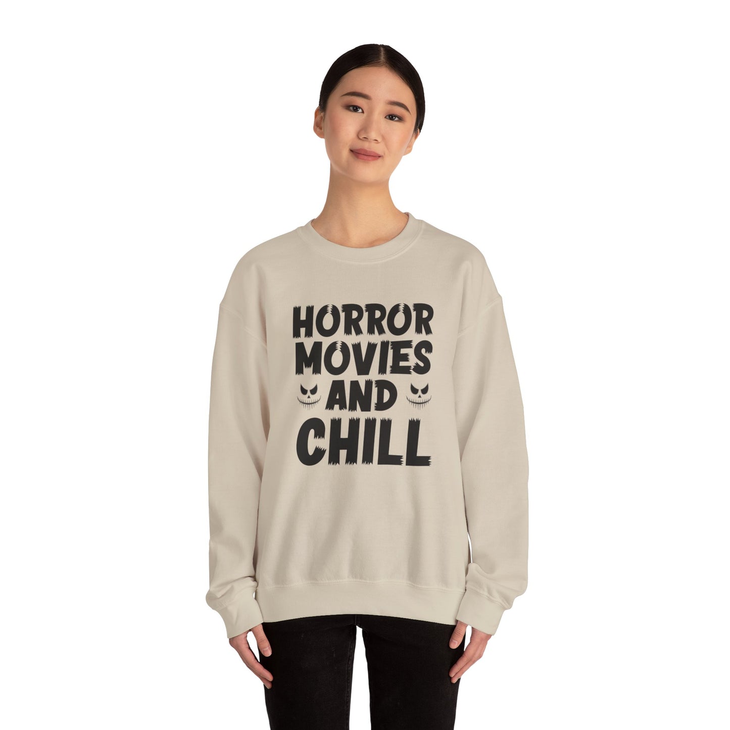 Horror Movies And Chill Sweatshirt Halloween Sweater Spooky Vibes Sweatshirt Funny Halloween Outfit Scary Movie Lover Gift Horror Movie Fan