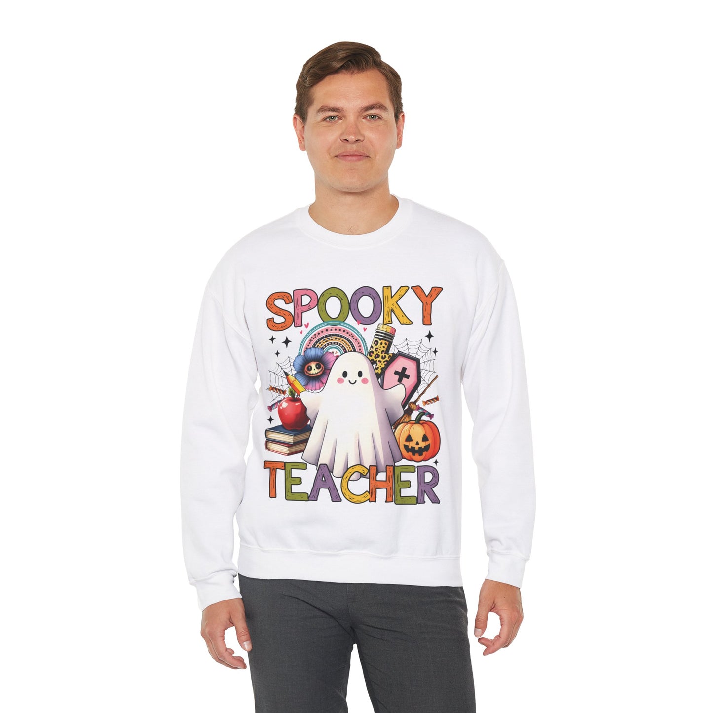 Spooky Teacher Sweatshirt Halloween Teacher Sweater Funny Ghost Teacher Pullover Sweater Groovy Halloween Teacher Gift Retro Spooky Teacher