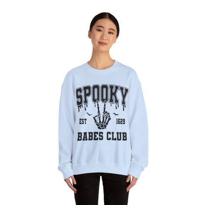 Spooky Babes Club Halloween Sweatshirt Est 1629 Cute Halloween Crewneck Fall Sweater Cool Halloween Apparel Skeleton Hand Unique Women Gift