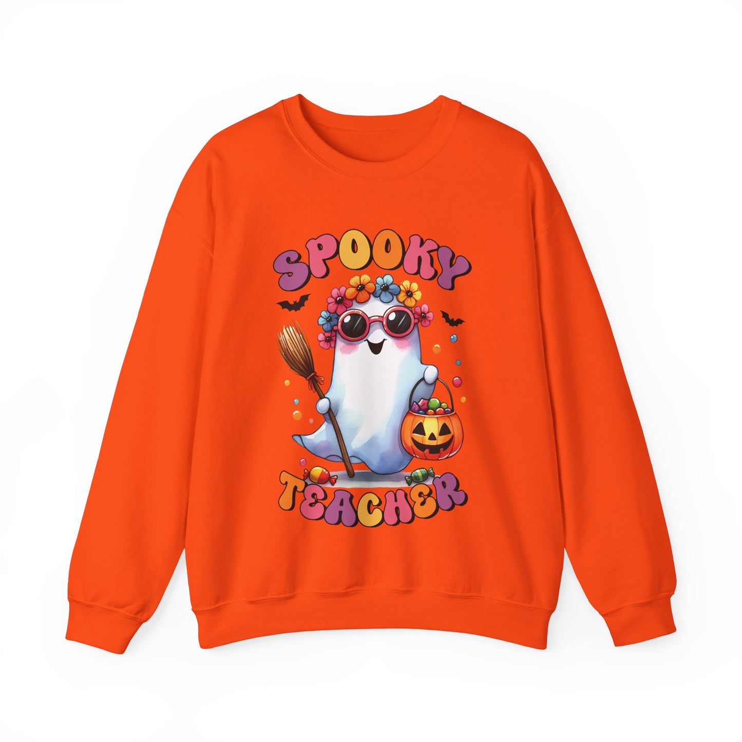 Retro Spooky Teacher Sweatshirt Halloween Teacher Sweater Funny Ghost Teacher Pullover Sweater Groovy Halloween Teacher Gift Spooky Teacher