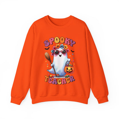 Retro Spooky Teacher Sweatshirt Halloween Teacher Sweater Funny Ghost Teacher Pullover Sweater Groovy Halloween Teacher Gift Spooky Teacher