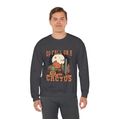 Go Fall On A Cactus Sweatshirt Funny Halloween Sweater Retro Vintage Western Halloween Crewneck Funny Cowboy Pumpkin Fall Sweater Autumn