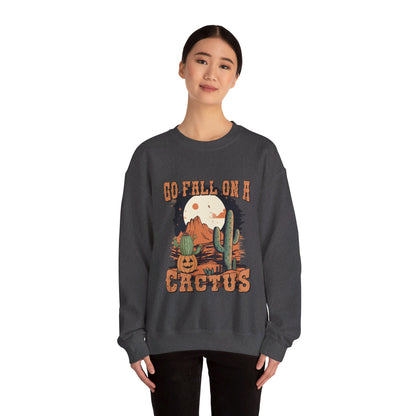 Go Fall On A Cactus Sweatshirt Funny Halloween Sweater Retro Vintage Western Halloween Crewneck Funny Cowboy Pumpkin Fall Sweater Autumn