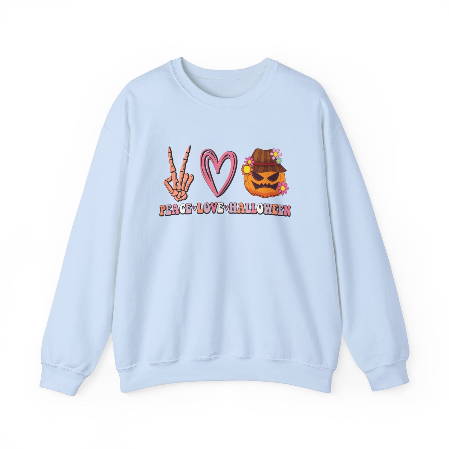 Peace Love Halloween Sweatshirt Funny Halloween Sweater Pumpkin Skeleton Spooky Season Lover Peace Love Pumpkin Sweatshirt Retro Halloween