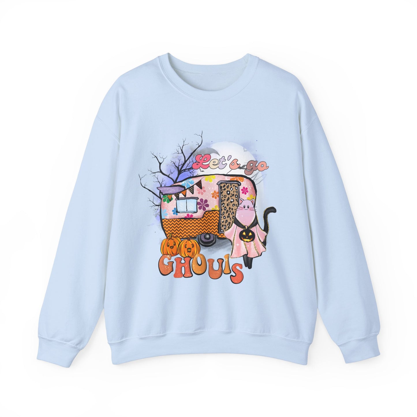 Lets Go Ghouls Sweatshirt Retro Halloween Sweater Funny Cat Halloween Sweat Spooky Season Crewneck Groovy Girls Trip Halloween Party Outfit