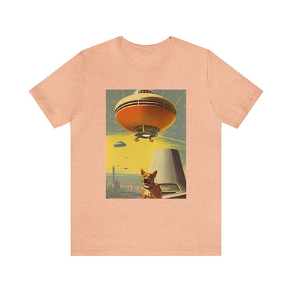 Funny Spaceship Dog UFO Shirts Retro Vintage Graphic UAP tshirt Dog Lover Tee Weird Cool Gift Galaxy Dog Unisex T-Shirt Unique Flying Saucer