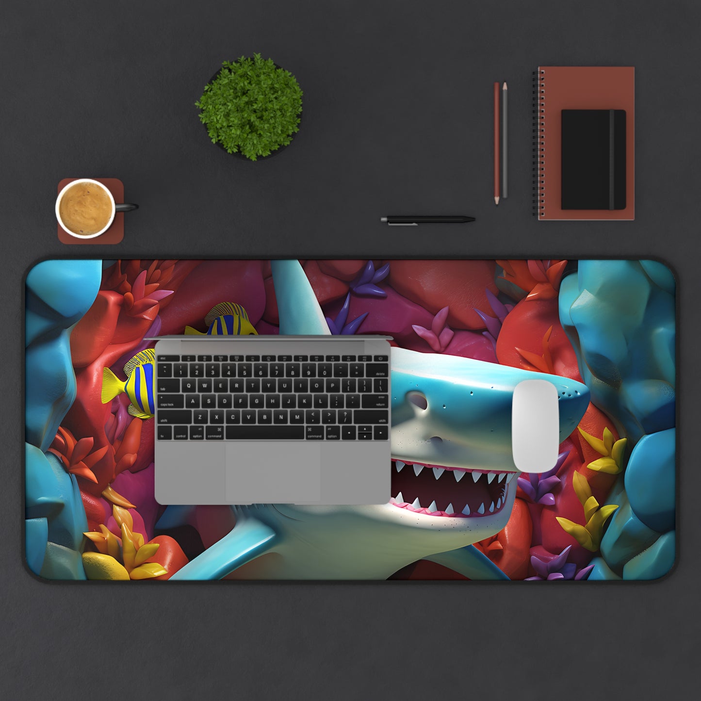 Funny Shark Desk Mat Colorful Deep Sea Office Desk Accessory Ocean Mouse Pad Marine Desk Pad Gaming Mousepad Large Unique Gift Scuba Diver