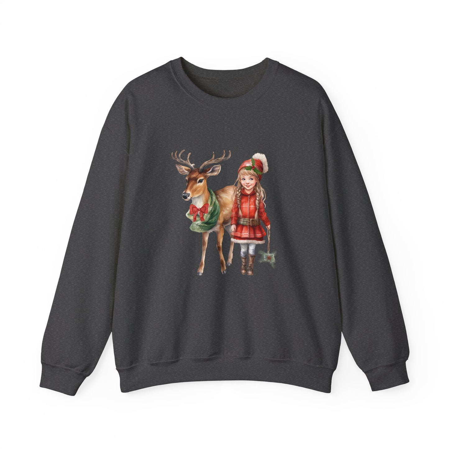 Vintage Reindeer Christmas Sweatshirt 50s Vintage Graphic Tee Vintage Retro Christmas Sweater 1950s Girl and Reindeer Sweat Rudolph Crewneck