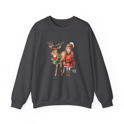 Vintage Reindeer Christmas Sweatshirt 50s Vintage Graphic Tee Vintage Retro Christmas Sweater 1950s Girl and Reindeer Sweat Rudolph Crewneck