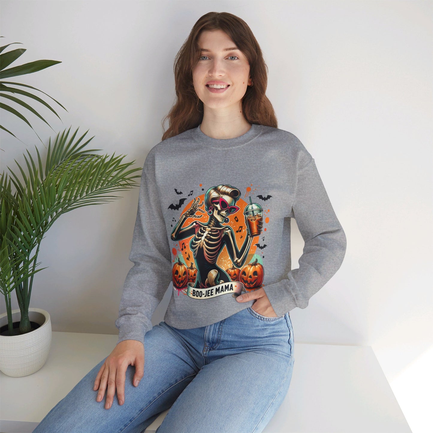 Retro Boo-jee Mama Sweatshirt Funny Mom Skeleton Coffee Sweatshirt Mom Halloween Sweater Bougie Spooky Mama Pullover Sweater Boujee Mom Gift