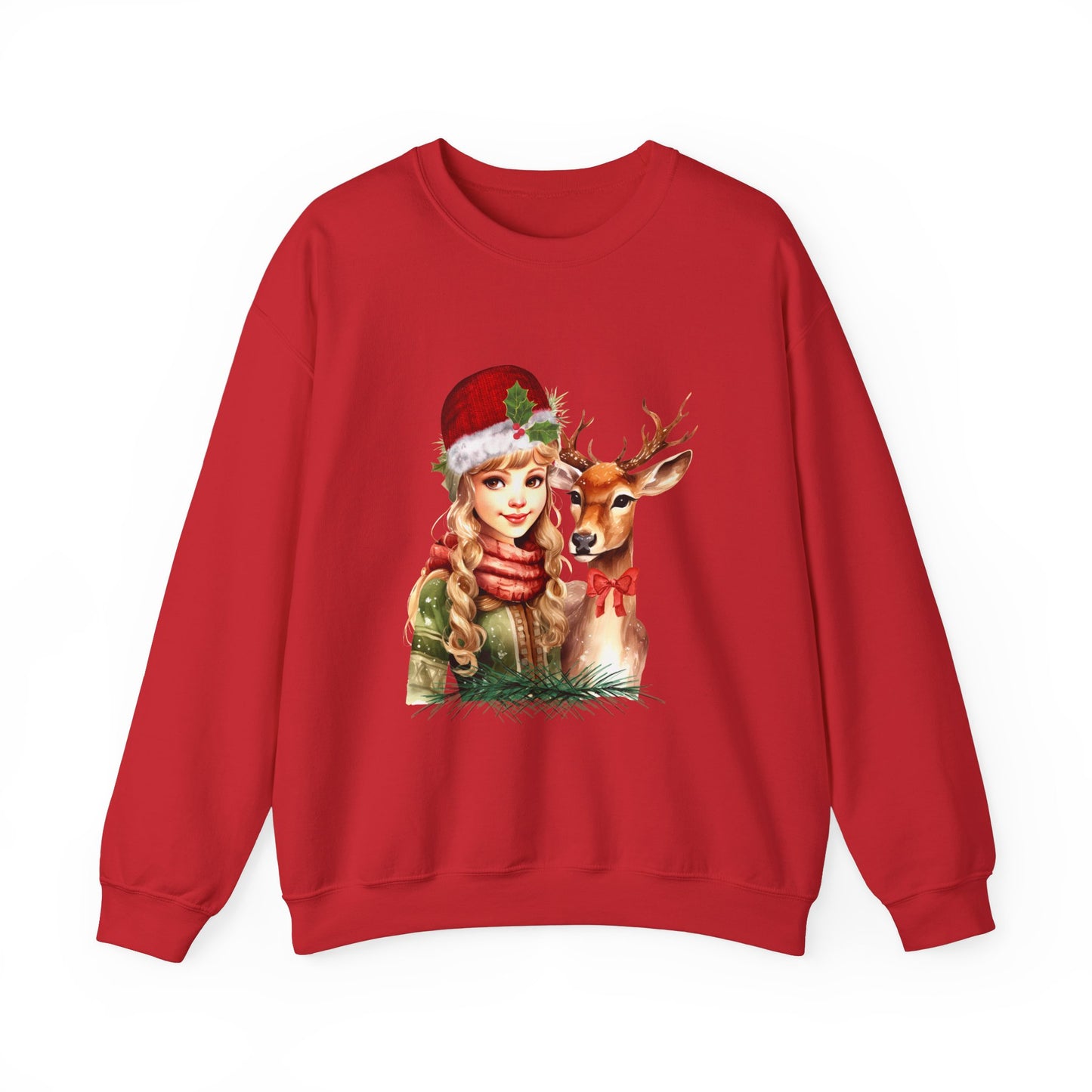 Vintage Reindeer Christmas Sweatshirt Retro Christmas Sweater Vintage Graphic Tee Vintage 1950s Girl and Reindeer Sweater Rudolph Crewneck