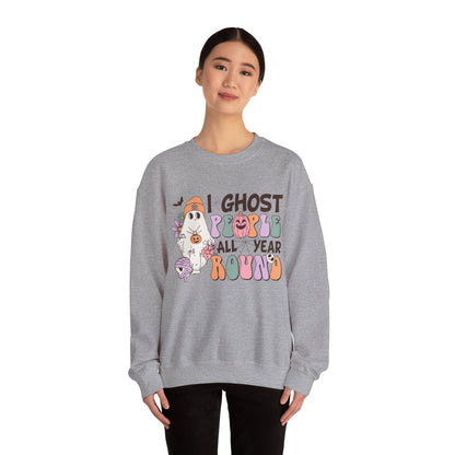 I Ghost People Year Round Sweatshirt Funny Halloween Sweater Retro Halloween Sweatshirt Cool Ghost Halloween Apparel Groovy Spooky Season