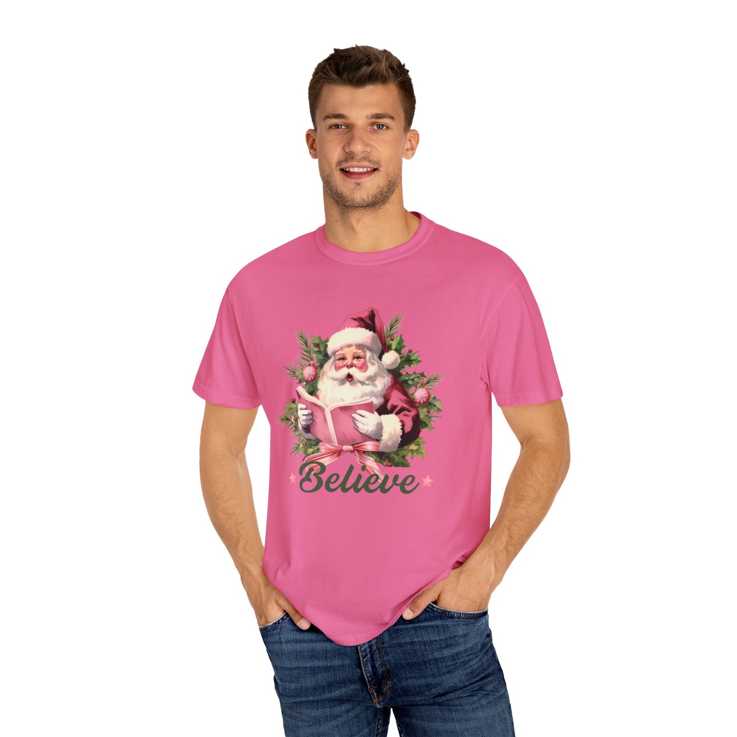 Comfort Colors® Believe Christmas Shirt 1950s Vintage Pink Santa Tshirt Vintage Christmas Believe T-shirt Retro Christmas Party Tee Believe