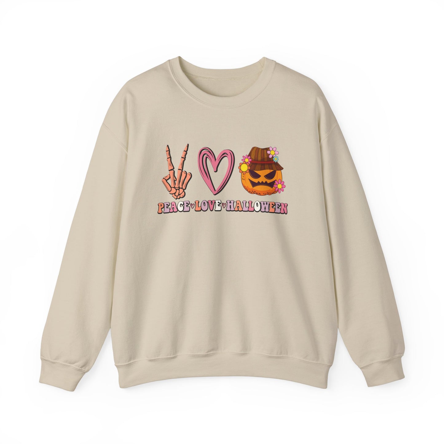 Peace Love Halloween Sweatshirt Funny Halloween Sweater Pumpkin Skeleton Spooky Season Lover Peace Love Pumpkin Sweatshirt Retro Halloween