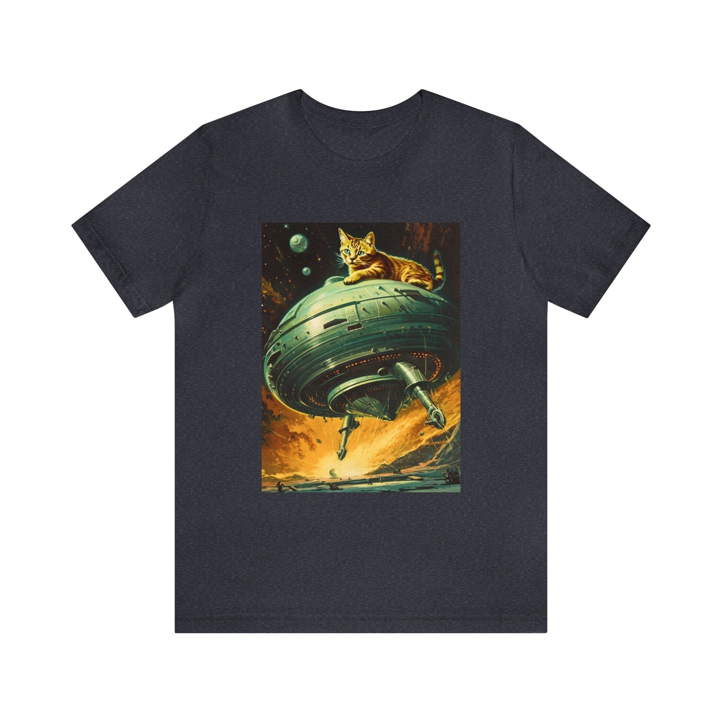 Funny Spaceship Cat UFO Shirts Cat Lover Tee Weird Cool Gift Retro Vintage Graphic UAP tshirt Galaxy Cat Unisex T-Shirt Unique Flying Saucer