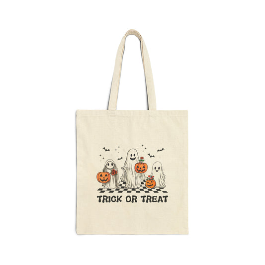 Ghost Trick or Treat Halloween Bag Retro Groovy Ghost Family Trick-or-Treating Canvas Bag Funny Halloween Cottagecore Candy Vintage Tote Bag