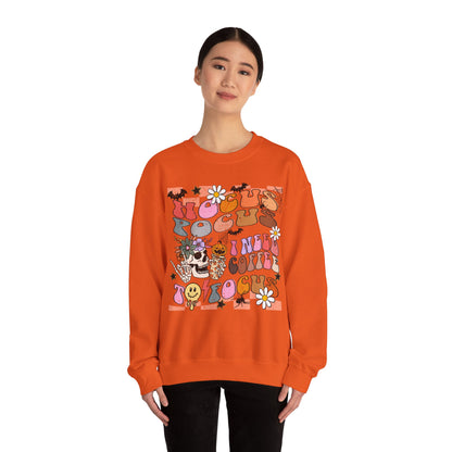 Hocus Pocus Need Coffee to Focus Sweatshirt Halloween Psychedelic Sweat Fall Spooky Vibes Crewneck Trippy Retro Halloween Coffee Lover Gift