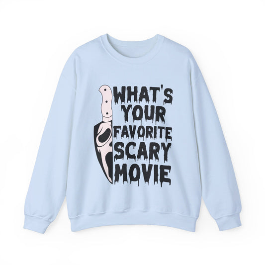 What's Your Favorite Scary Movie Sweatshirt Horror Movie Addict Sweater Ghostface Halloween Sweatshirt Scream Sweater Gift Horror Movie Club