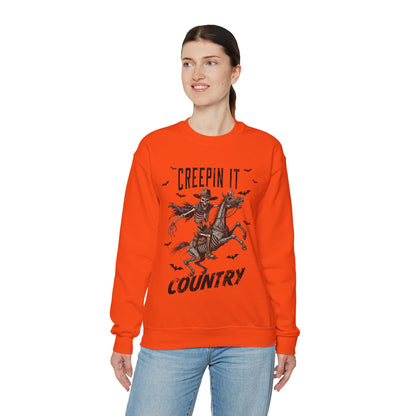 Creepin It Country Sweatshirt Western Rodeo Skeleton Halloween Sweater Spooky Costume Pullover Sweater Western Halloween Spooky Season Gift2