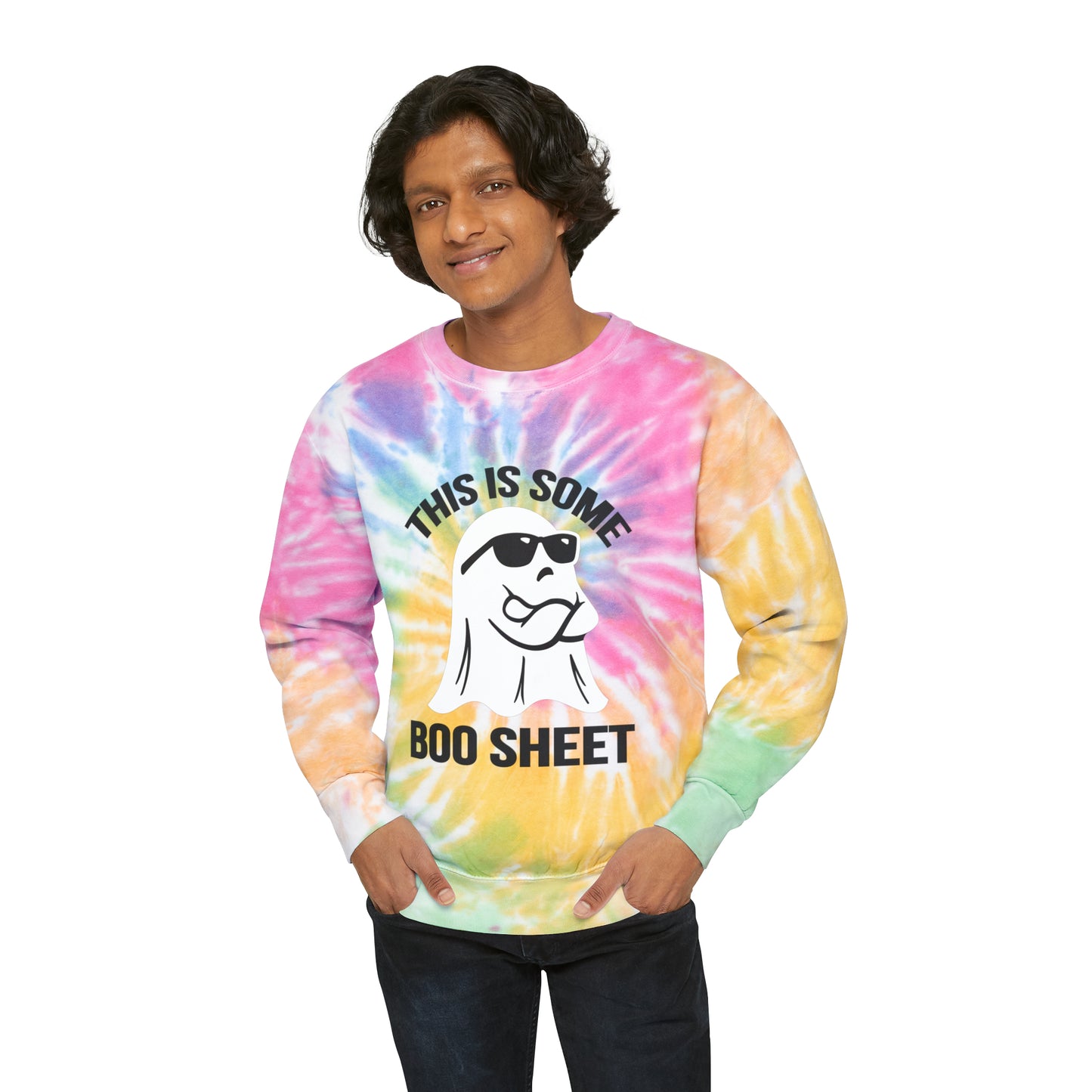 This Is Boo Sheet Sweatshirt Funny Halloween Sweater Retro Halloween Sweatshirt Spooky Season Sweater Hippie Halloween Ghost Tie-Dye Sweater