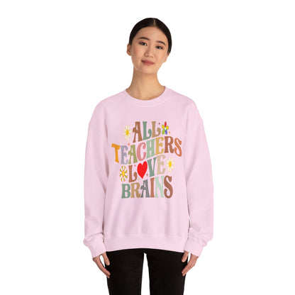 All Teachers Love Brains Halloween Sweatshirt Teacher Halloween Sweater Retro Halloween Sweatshirt Groovy Teacher Fall Season Apparel