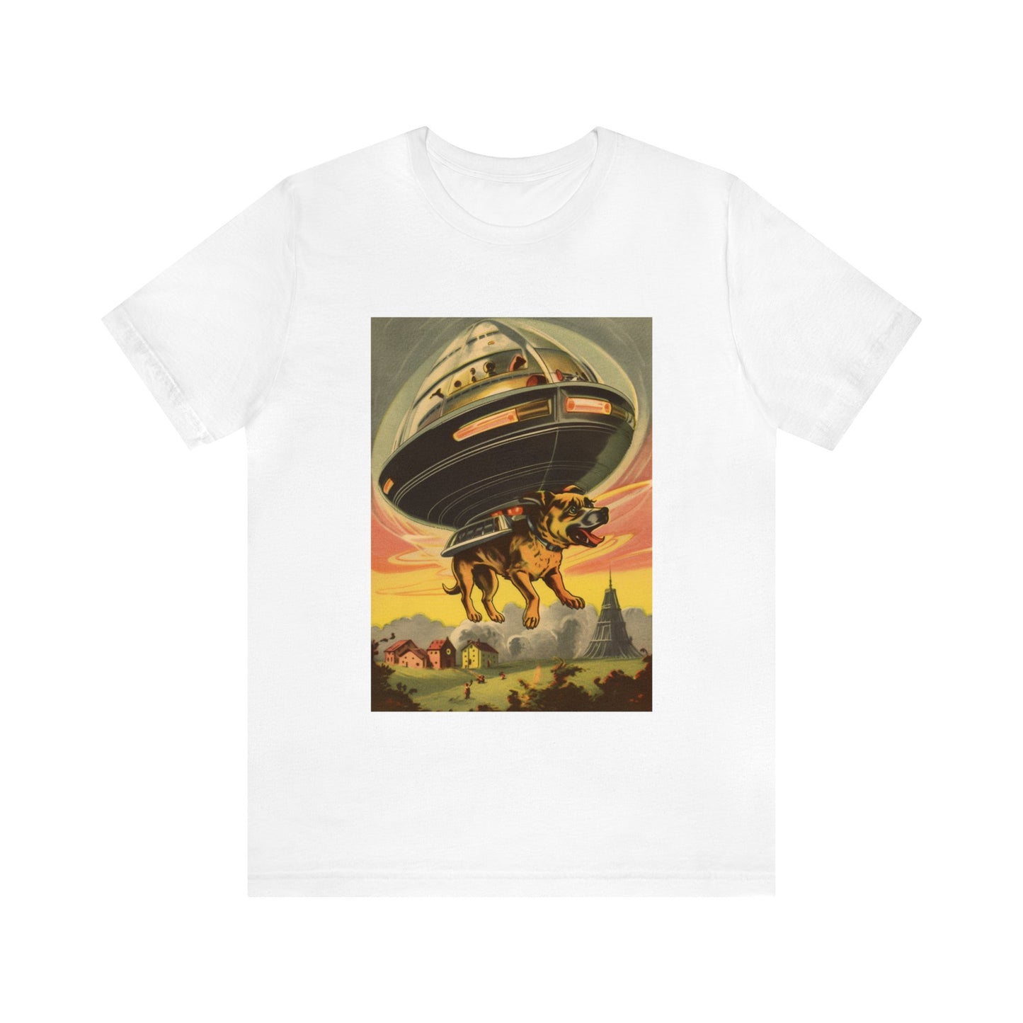 Funny Spaceship Dog UFO Shirts Unique Flying Saucer Retro Vintage Graphic UAP tshirt Galaxy Dog Unisex T-Shirt Dog Lover Tee Weird Cool Gift