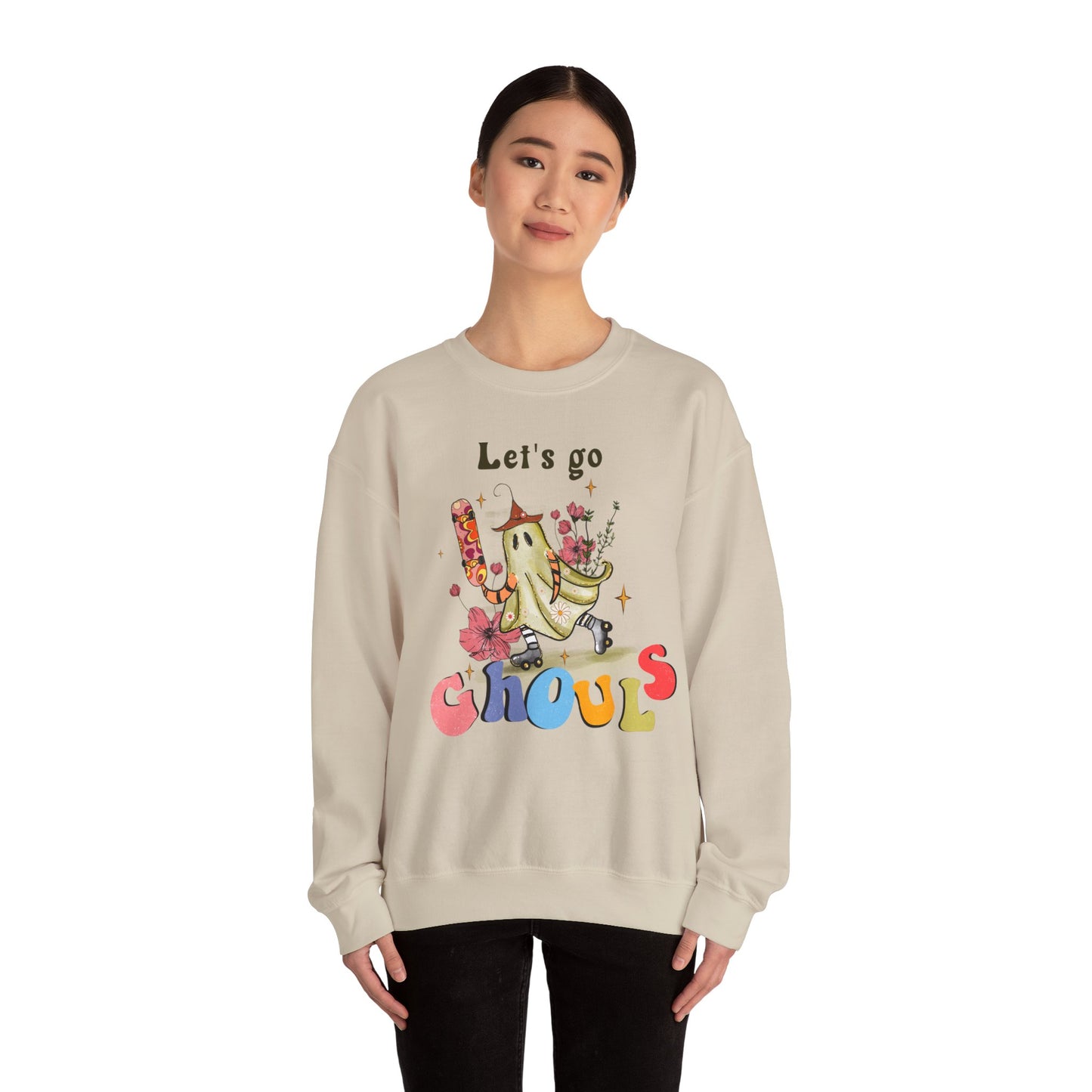 Lets Go Ghouls Sweatshirt Retro Halloween Sweater Funny Halloween Skater Ghost Sweatshirt Spooky Season Groovy Halloween Outfit Funky Women