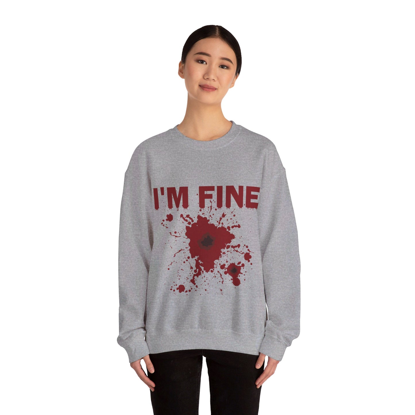 I'm Fine Sweatshirt Bloody Bullet Hole Sweater Funny Halloween Sweatshirt Funny Horror Fan Club Sweater Horror Movie Addict Gift Bloody Tee